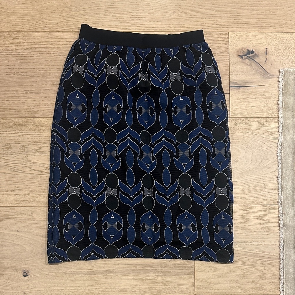 Tory Burch Navy and Black Geometric Pencil Skirt